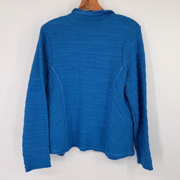 Chicos 1 Womens Blue Textured Open Front cardigan Jacket Size Medium cotton - Picture 12 of 15